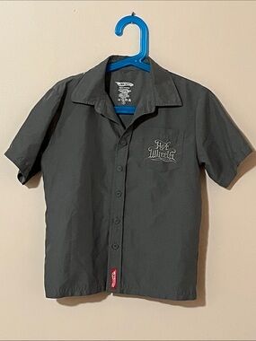 Boys Grey Hot Wheels Short-Sleeve Button-Up Shirt